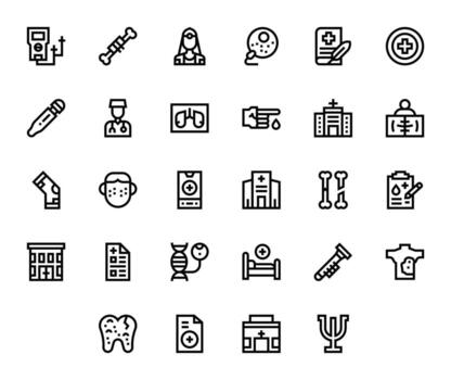 Diagnosis Icon Toolkit featuring 28 Grid Fitted High Resolution Bold Line elements vector