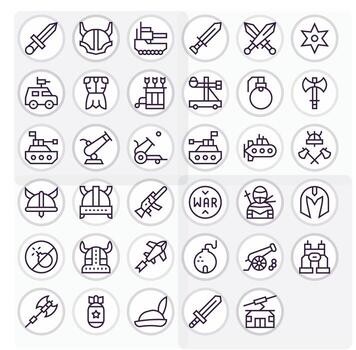 35 Pixel Optimized Regular Line Icons designed for Warfare Interface vector