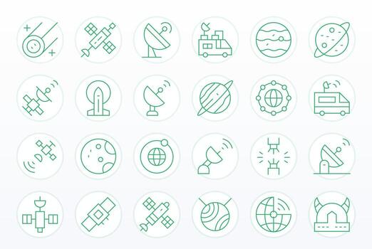 satélite icono repositorio conteniendo 24 Delgado línea alto resolución píxel optimizado gráficos vector