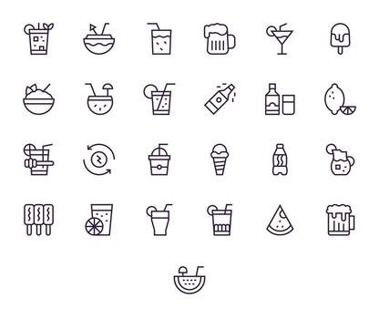 Refreshment Icon Toolkit featuring 25 Grid Fitted 256x256 Regular Line elements vector