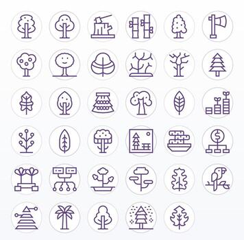 Tree Scalable Set featuring 35 PIXEL Perfect Regular Line 64x64 Icons vector