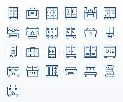 25 Locker Grid Fitted Icons in High Resolution Regular Line Aesthetic vector