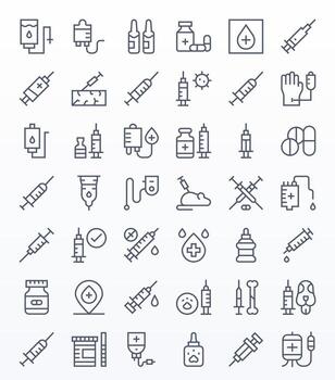 42 Display Perfect Icons themed around Injection in Retina Ready Regular Line format vector