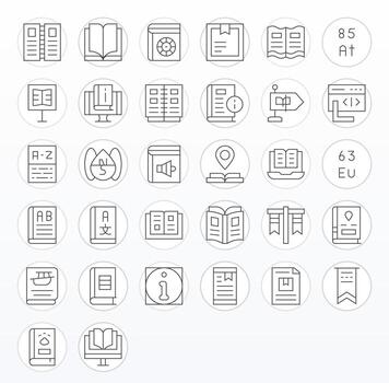 Delgado línea estilo referencia íconos con 32 64 x 64 monitor Perfecto diseños vector