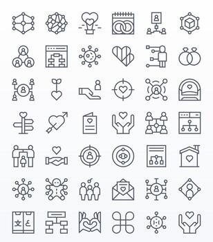 Relationship Graphics featuring 42 Regular Line Pixel Optimized 256x256 Designs vector