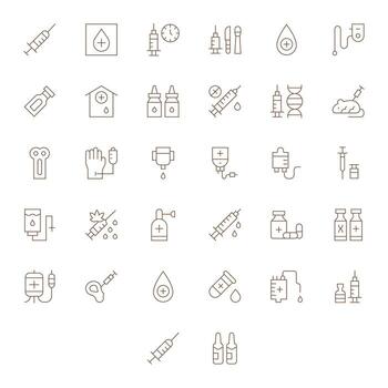Injection Scalable Set featuring 32 Detail Enhanced Thin Line High Resolution Icons vector