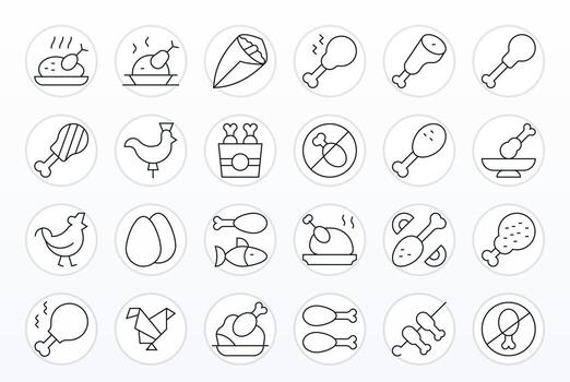 24 Editable Thin Line Icons designed for Chicken Interface vector