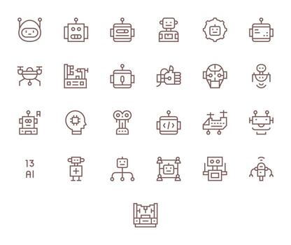 25 Regular Line Detail Enhanced Icons for Robotics Graphics vector