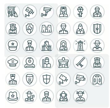 Guard Comprehensive Bundle with 35 Grid Fitted Regular Line 256x256 Icons vector