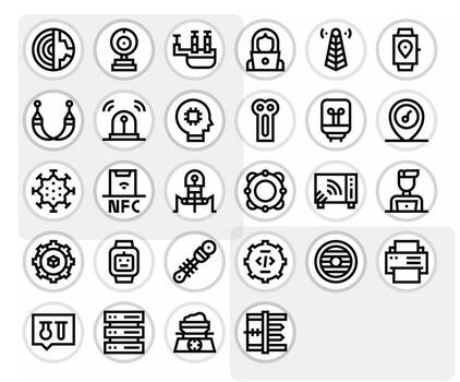 28 Grid Fitted Bold Line Icons designed for Technology Interface vector