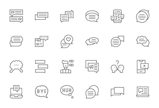 Conversation Comprehensive Bundle with 24 Pixel Optimized Thin Line High Resolution Icons vector