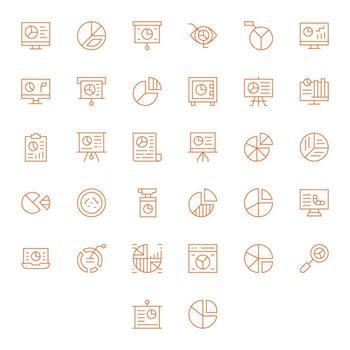 32 Thin Line Pixel Aligned Icons for Pie Chart Graphics vector