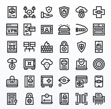 36 256x256 Bold Line Grid Fitted Icons for Data Security Projects vector