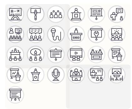 Lecture Icon Set with 25 Regular Line 128x128 Pixel Aligned Graphics vector