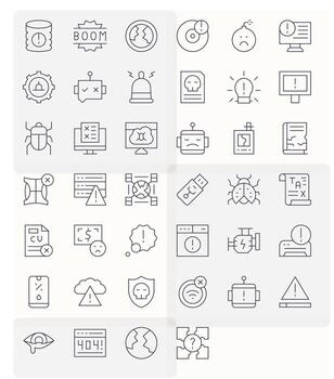 40 Grid Fitted Icons themed around Error in 256x256 Thin Line format vector