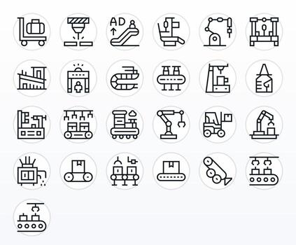 25 Icons for Conveyor optimized in Detail Enhanced 64x64 Regular Line resolution vector