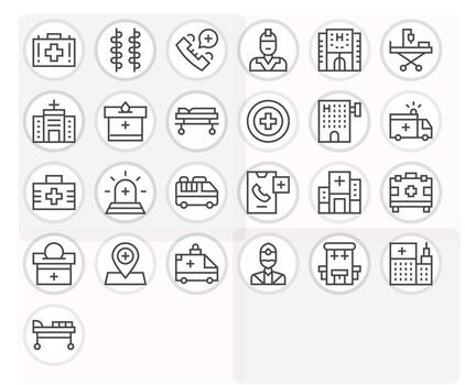 25 Regular Line Pixel Optimized Icons for Ambulance Graphics vector
