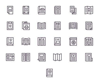 Regular Line Display Perfect Icons from Booklet Set with 25 64x64 Icons vector