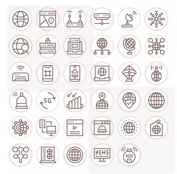 Internet Pixel Aligned Set with 35 128x128 Regular Line Icons vector