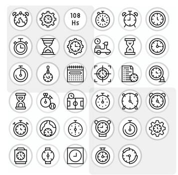 Timing Icon Library with 35 Regular Line Retina Ready Pixel Optimized Designs vector