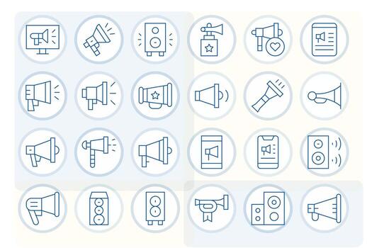 Loudspeaker Comprehensive Bundle with 24 Display Perfect Thin Line High Resolution Icons vector