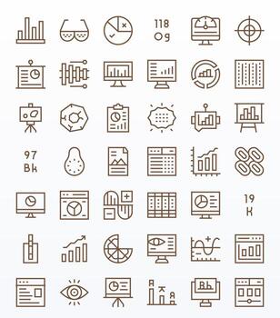 Data Visualization Visual Pack containing 42 Regular Line Grid Fitted Icons vector