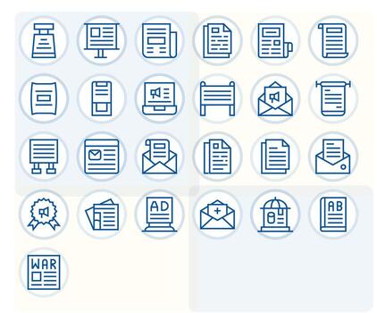 Bulletin Retina Ready Icon Pack with 25 Regular Line Pixel Optimized Elements vector