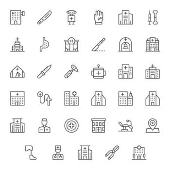 35 íconos para cirugía presentando 128x128 píxel optimizado regular línea gráficos vector