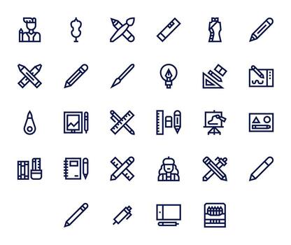 Sketching Icon Set with 28 Bold Line High Resolution Grid Fitted Graphics vector