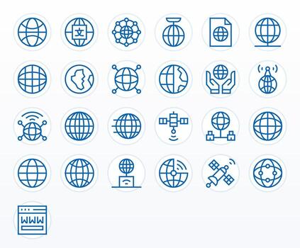 Global Communication Icon Repository containing 25 Regular Line 256x256 PIXEL Perfect graphics vector