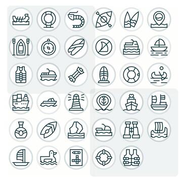 Nautical Icon Set with 35 Regular Line Retina Ready Pixel Aligned Graphics vector