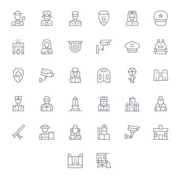 32 Icons for Guard featuring 128x128 Pixel Aligned Thin Line Graphics vector