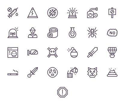 25 256x256 Regular Line Icons optimized for Danger Pixel Optimized display vector