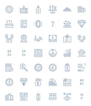 42 Regular Line Grid Fitted Icons for Value Graphics vector