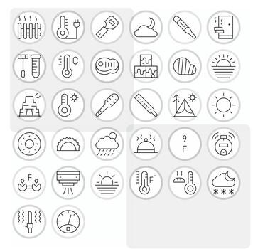 Temperature Exclusive Set featuring 32 Thin Line Pixel Optimized 256x256 Icons vector