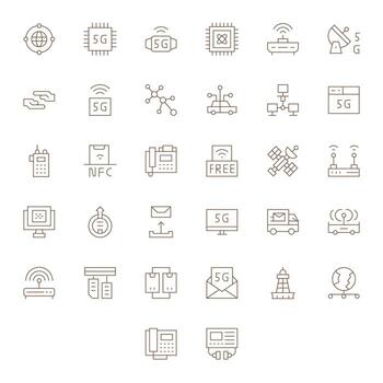 datos transmisión esencial conjunto incluso 32 cuadrícula equipado Delgado línea alto resolución íconos vector