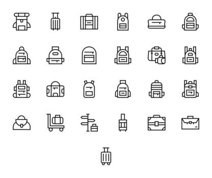 Travel Bag Scalable Set featuring 25 Display Perfect Regular Line 256x256 Icons vector