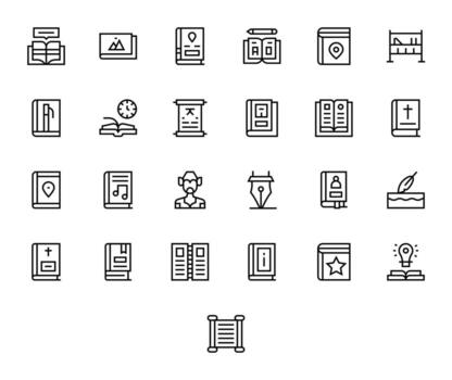 libro escalable conjunto presentando 25 píxel optimizado regular línea retina Listo íconos vector