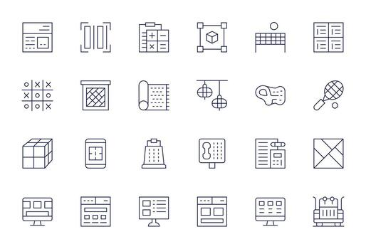 Grid Icon Toolkit featuring 24 Editable 64x64 Thin Line elements vector