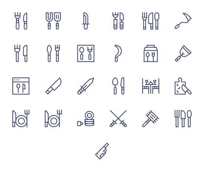 25 Regular Line Icons for Cutlery in crisp High Resolution Display Perfect resolution vector