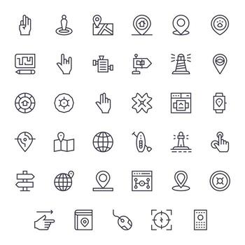 35 High Resolution Regular Line Pixel Aligned Icons for Navigation Projects vector
