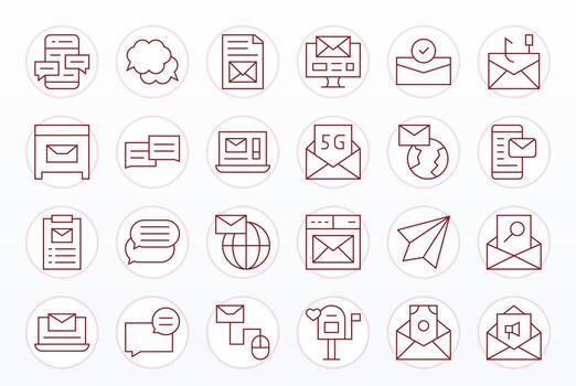 EMail Design Icons featuring 24 Editable Thin Line Style vector