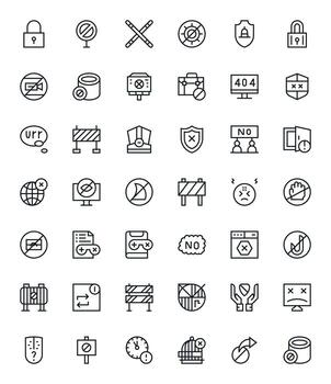 42 Regular Line Pixel Aligned Icons for Access Denied Graphics vector