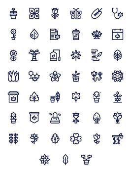 Bold Line Style Leaf Icons with 45 High Resolution Pixel Optimized Designs vector