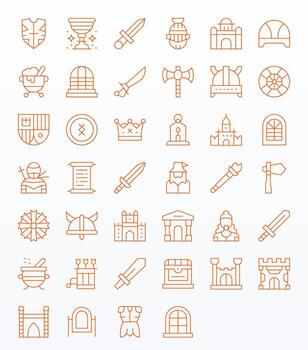 Medieval Icon Toolkit featuring 40 PIXEL Perfect 256x256 Thin Line elements vector