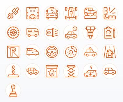 Automobile Scalable Set featuring 25 Pixel Optimized Regular Line High Resolution Icons vector