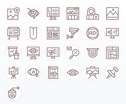 visual diseño íconos presentando 25 píxel optimizado regular línea estilo vector