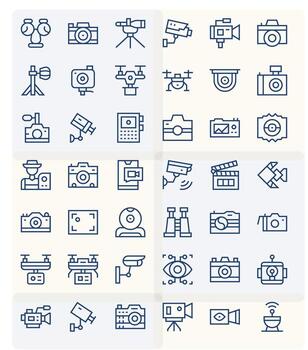 Camera Comprehensive Bundle with 42 Grid Fitted Regular Line 128x128 Icons vector