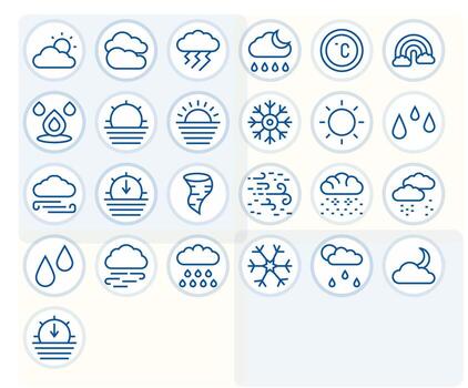 25 Regular Line Icons for Weather Icon in crisp 64x64 Grid Fitted resolution vector