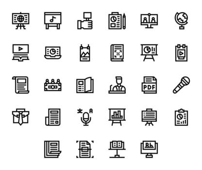 28 Pixel Aligned Icons themed around Presentation in 256x256 Bold Line format vector